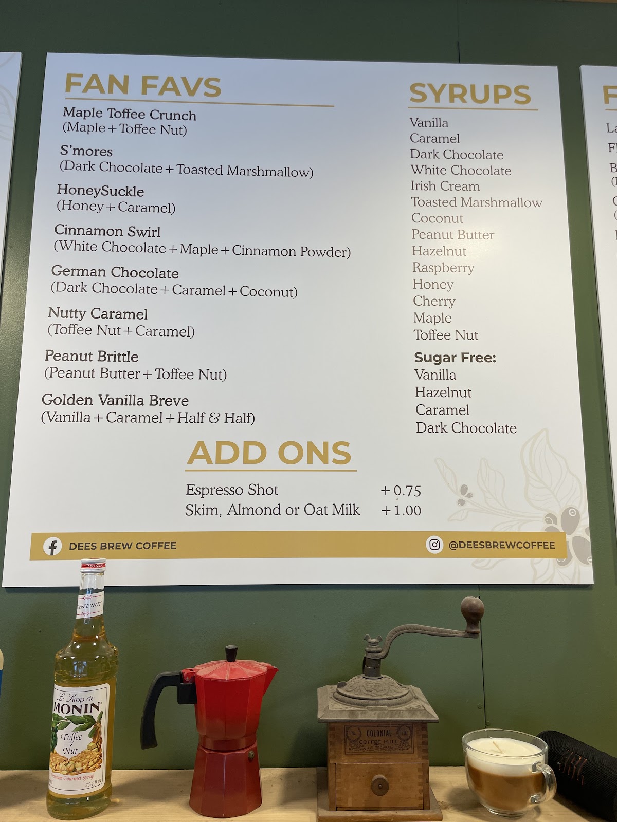 The Fan Favs board on the wall, listing the house flavor combinations